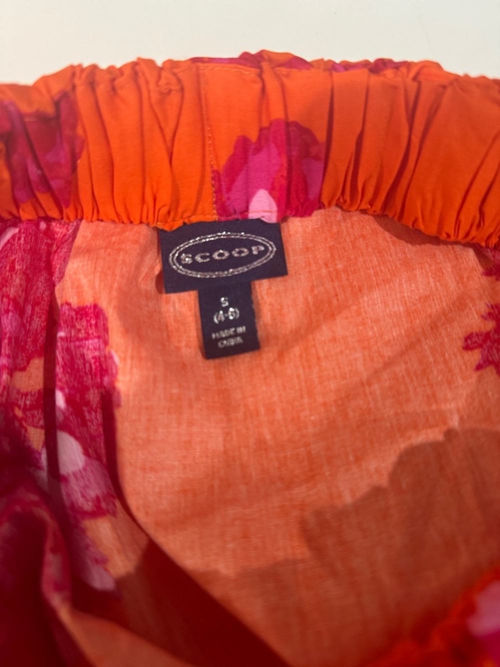 Scoop Off Shoulder Floral Blouse Orange Pink Balloon Sleeve Top Size S - Picture 3 of 4